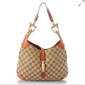 Gucci Monogram Piston Lock Jackie O Hobo - Tan